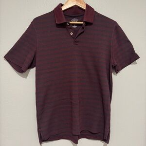 St Johns Bay Shirt Men's Medium Burgundy Polo Striped Short Sleeve Quick Dry